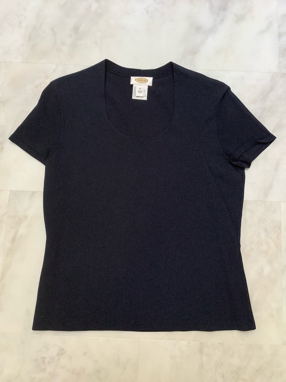 Talbots Stretch Sweater Top-Dark Blue-Scoop Neck-Short Sleeve-Rayon Nylon-M Reg - Picture 5 of 7